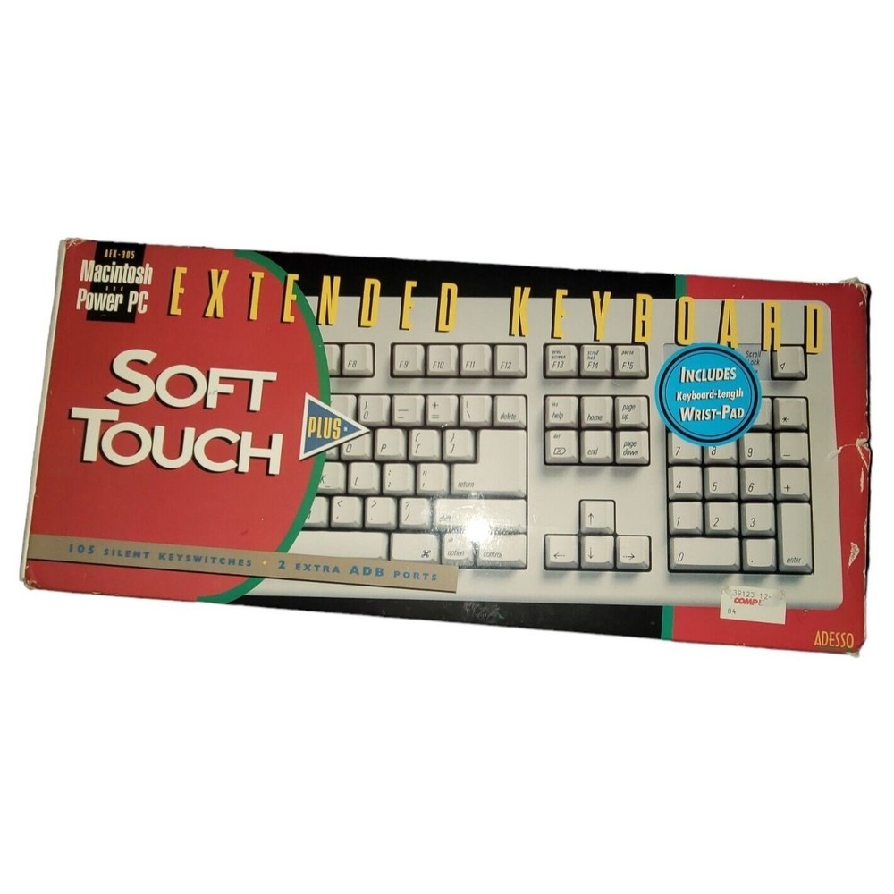 NOS New Apple Macintosh Adesso Soft Touch Plus 305 ADB Extended Keyboard AEK-305